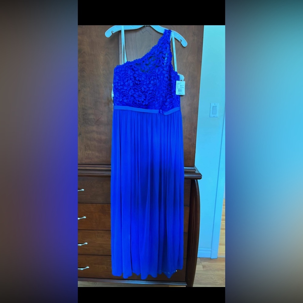 David's Bridal One Shoulder Blue Dress
